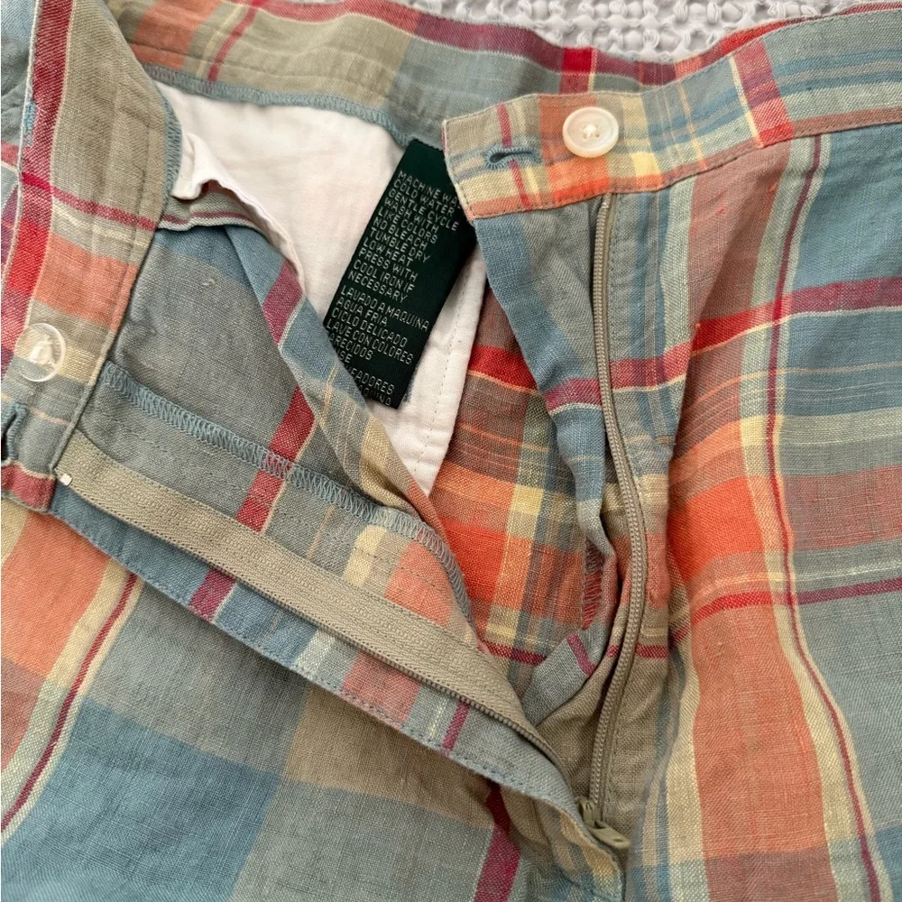 Ralph Lauren Plaid Cotton Shorts in Blue, Orange, Tan Women’s Size 12